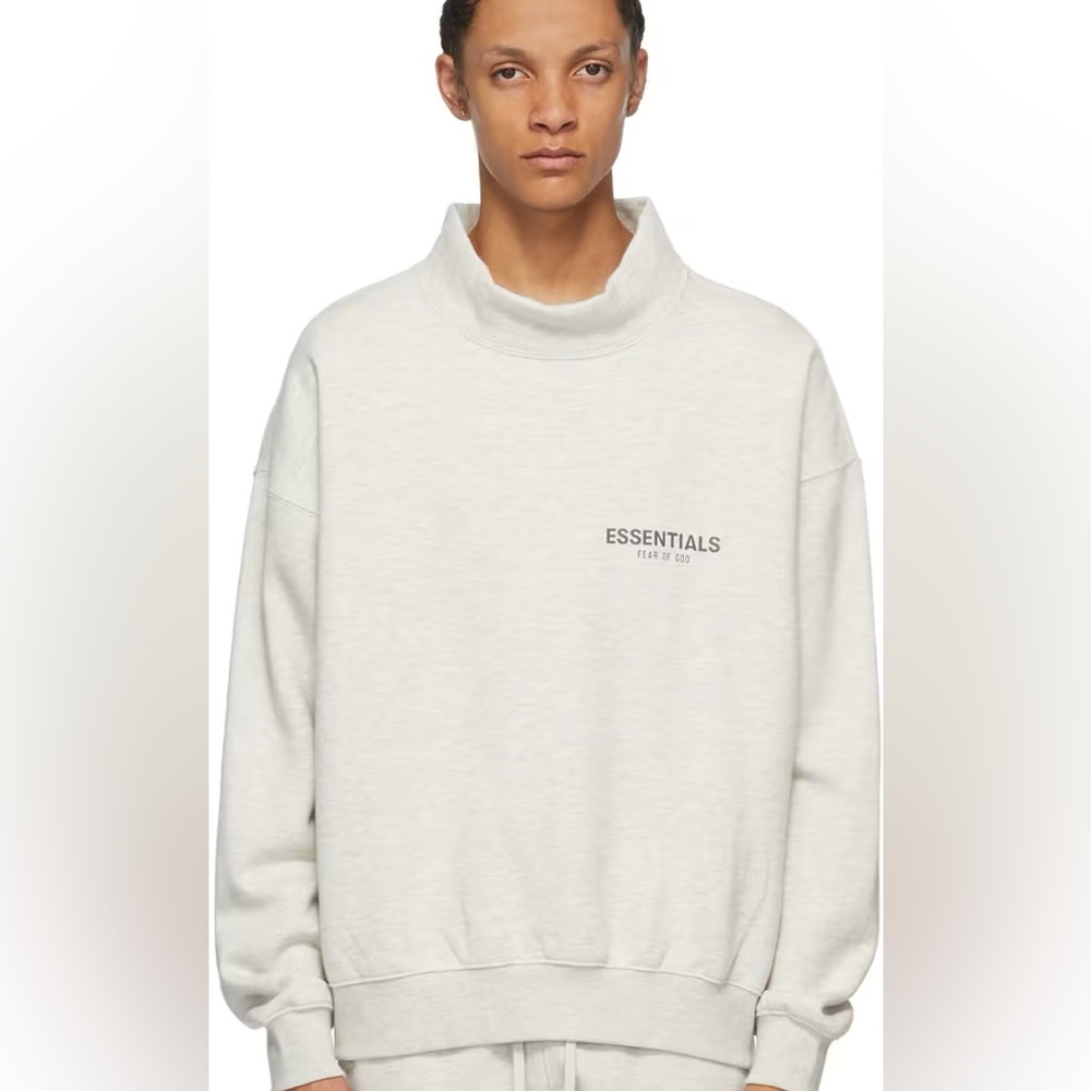 Fear of God Essentials - Grey Heather Mock Neck Sweatshirt, Medium